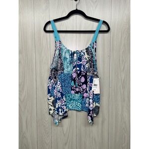 Linea Donatella Women's Pajama Set Blue Patchwork Print Sleepwear Tank Pants XL